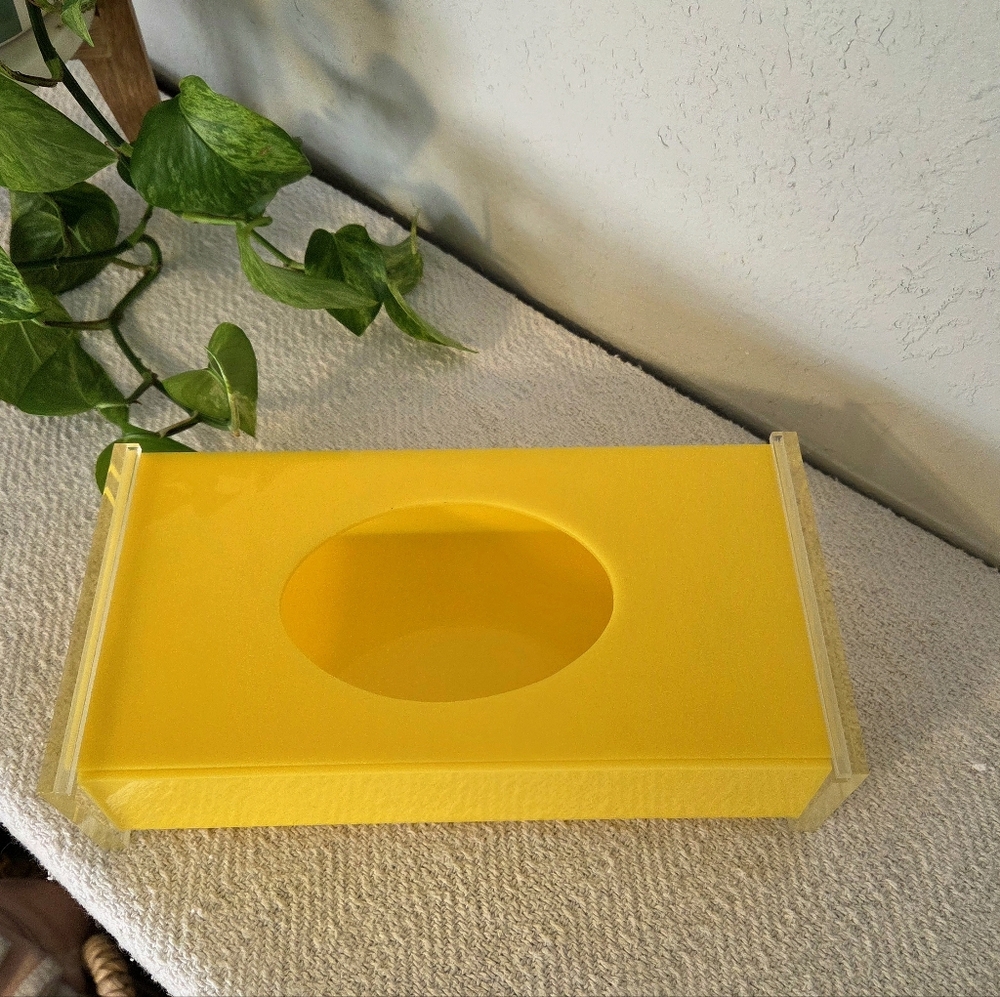 Vintage Midcentury Mod Yellow Acrylic and Clear Lucite Tissue Box Cover